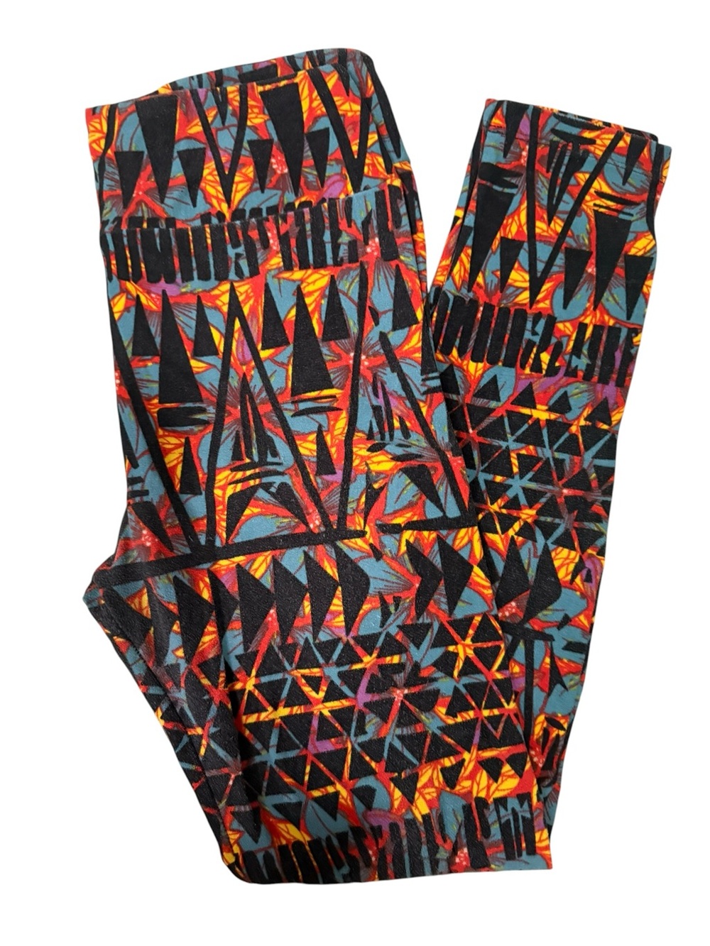 LuLaRoe Multicolor Geometric Print Leggings - Black, Red, Orange, Teal
